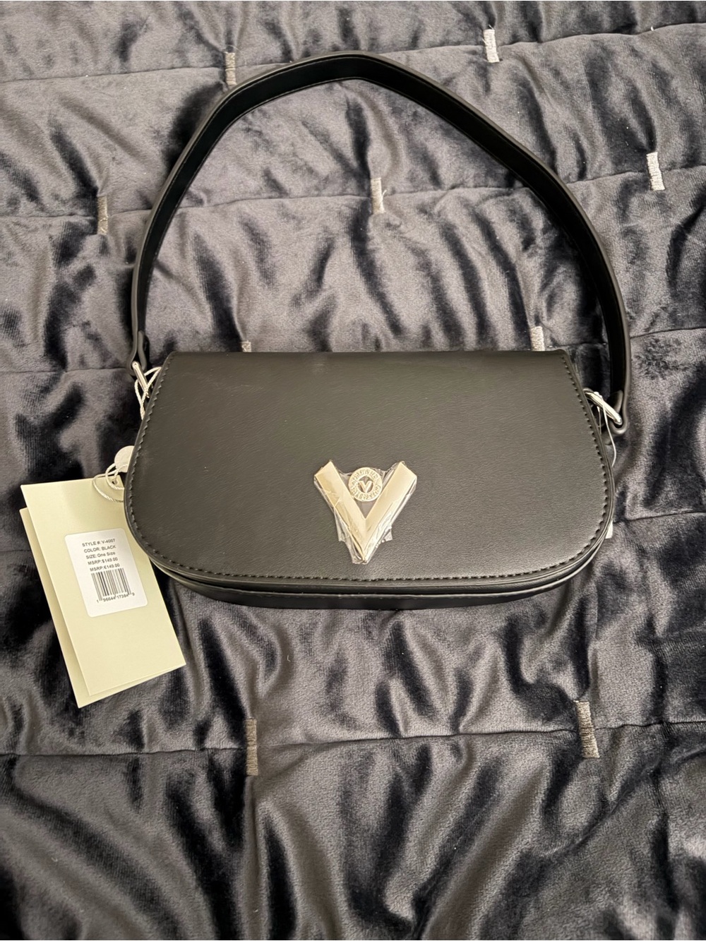 Valentino Orlandi Handbag Shoulderbag. Black w Silver Vegan Leather Purse. NWT